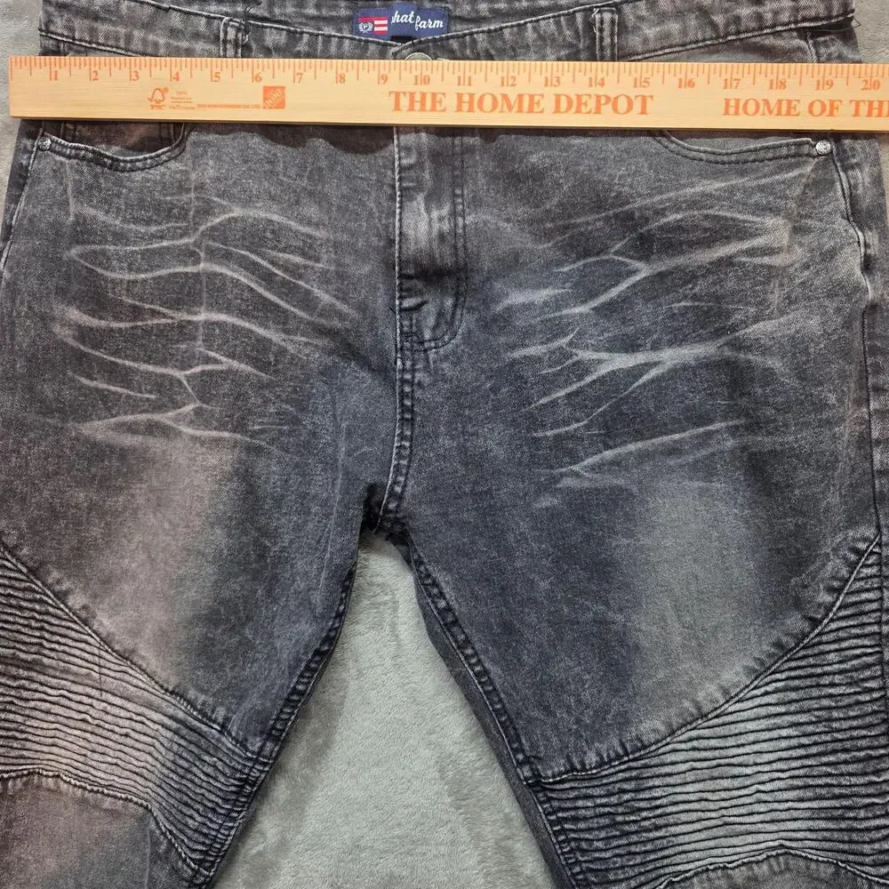 Phat Farm Jeans Mens 40x32 Gray Acid Wash Stretch Slim Moto Tapered Leg